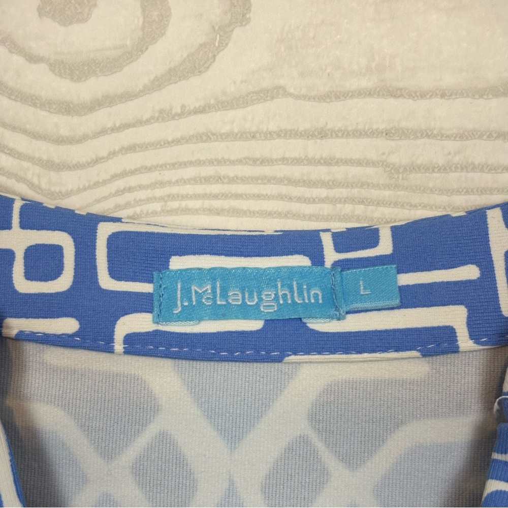 J. McLaughlin Catalina Cloth Blue Mosaic Print Tunic V Neck Blouse Size Large - Picture 3 of 6